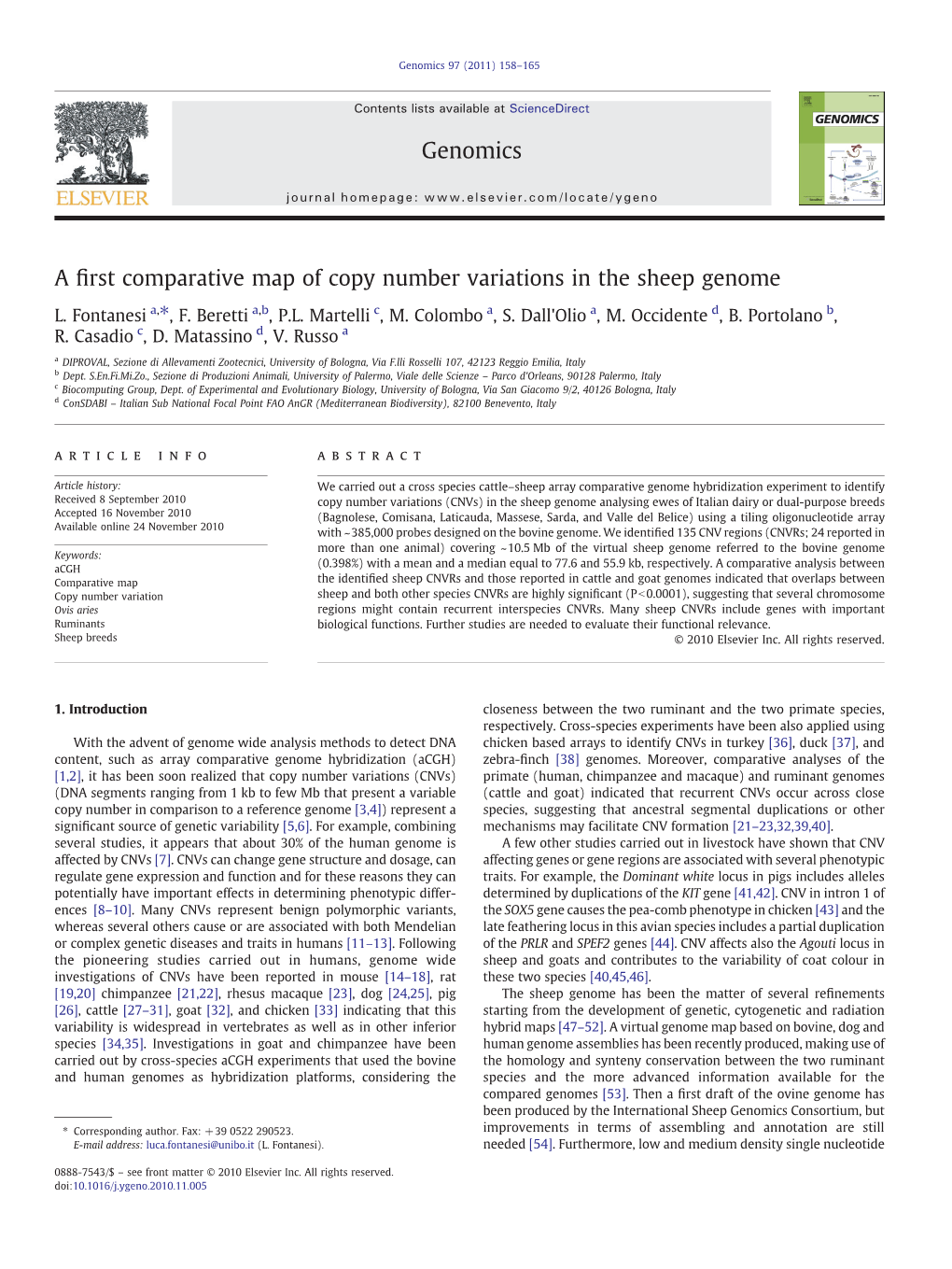 A First Comparative Map of Copy Number Variations in the Sheep