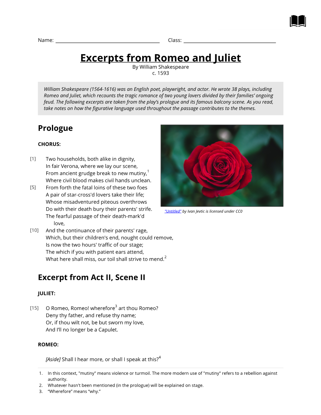 Excerpts from Romeo and Juliet by William Shakespeare C