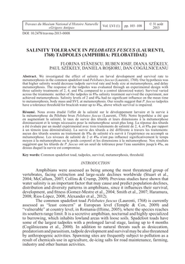 Salinity Tolerance in Pelobates Fuscus