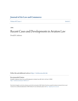 Recent Cases and Developments in Aviation Law Donald R