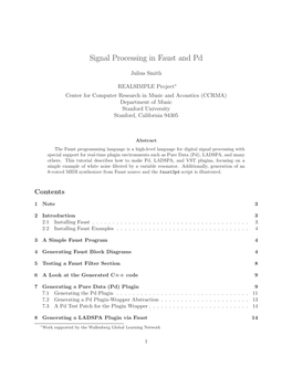 Signal Processing in Faust and Pd