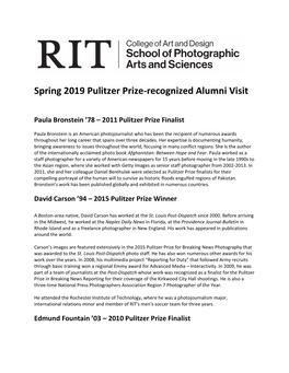 Spring 2019 Pulitzer Prize-Recognized Alumni Visit