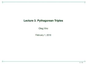 Lecture 3. Pythagorean Triples