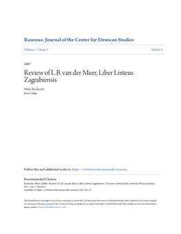 Review of L.B. Van Der Meer, Liber Linteus Zagrabiensis Miles Beckwith Iona College
