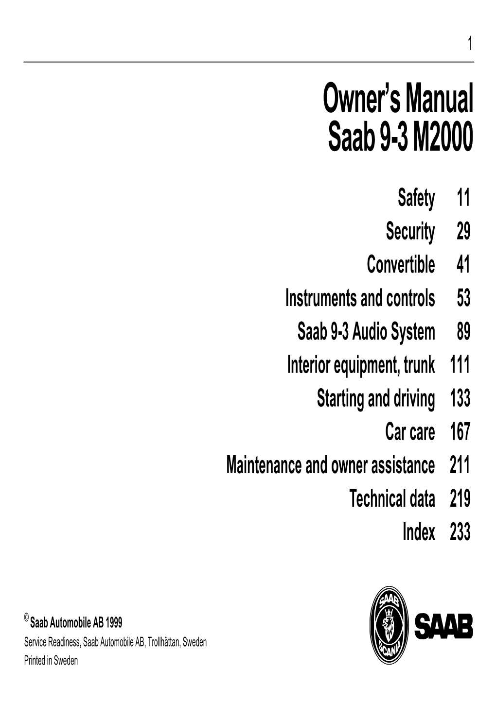 2000 Saab 9-3 Owners Manual