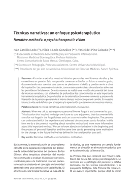 Técnicas Narrativas: Un Enfoque Psicoterapéutico Narrative Methods: a Psychotherapeutic Vision