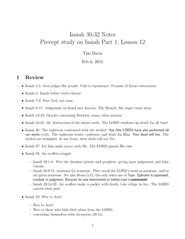 Isaiah 30-32 Notes Precept Study on Isaiah Part 1, Lesson 12