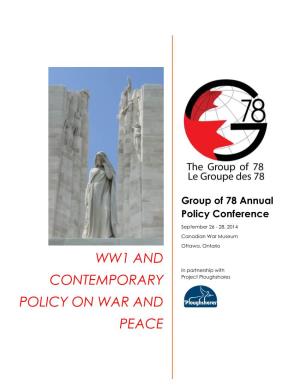 Ww1 and Contemporary Policy on War and Peace