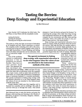 Tasting the Berries: Deep Ecology and Experiential Education