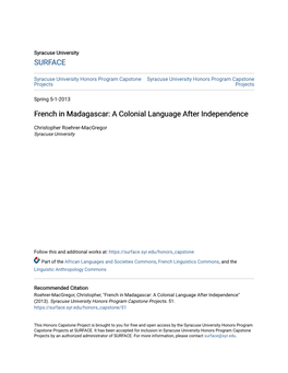 French in Madagascar: a Colonial Language After Independence