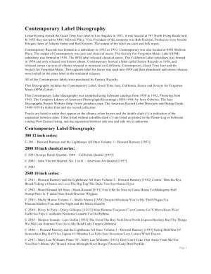 Contemporary Label Discography [Document]