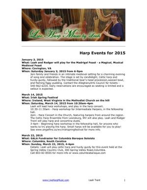 Harp Events for 2015