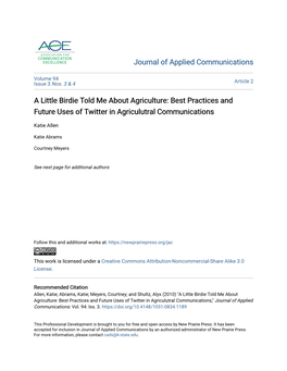 A Little Birdie Told Me About Agriculture: Best Practices and Future Uses of Twitter in Agriculutral Communications