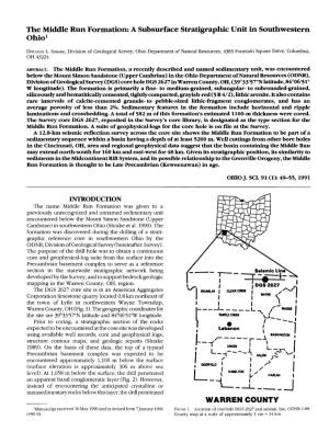 The Middle Run Formation: a Subsurface Stratigraphic Unit in Southwestern Ohio1