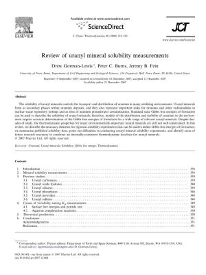 Review of Uranyl Mineral Solubility Measurements