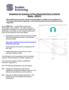 Guidelines for Inclusion of Para-Swimming Entry to District Meets – 2016/17