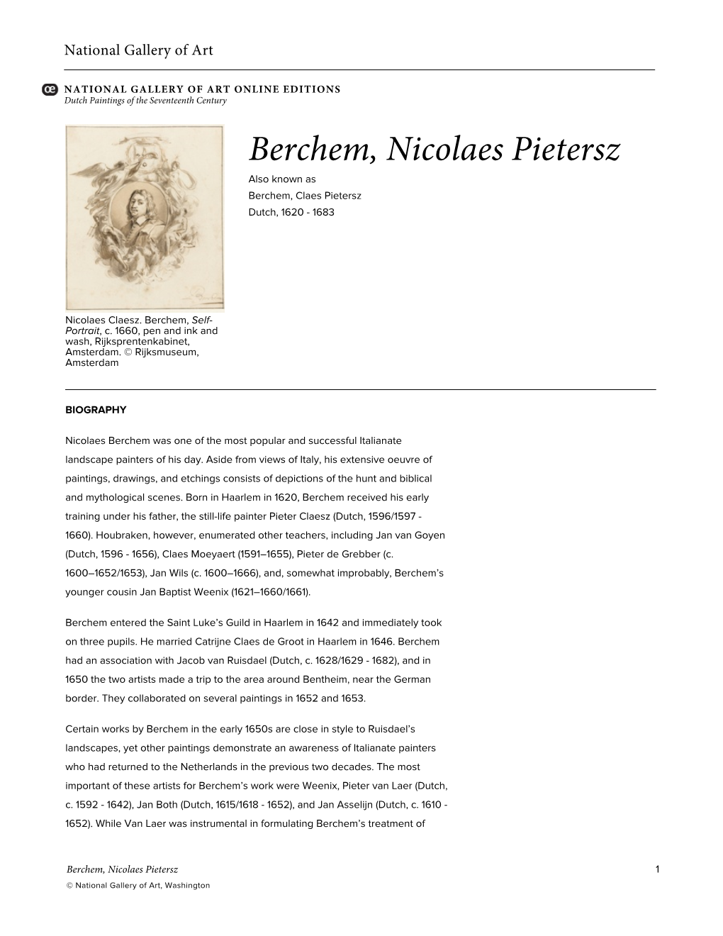 Berchem, Nicolaes Pietersz Also Known As Berchem, Claes Pietersz Dutch, 1620 - 1683