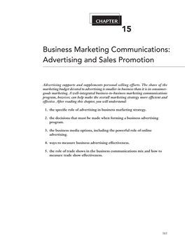 Business Marketing Communications: Advertising and Sales Promotion