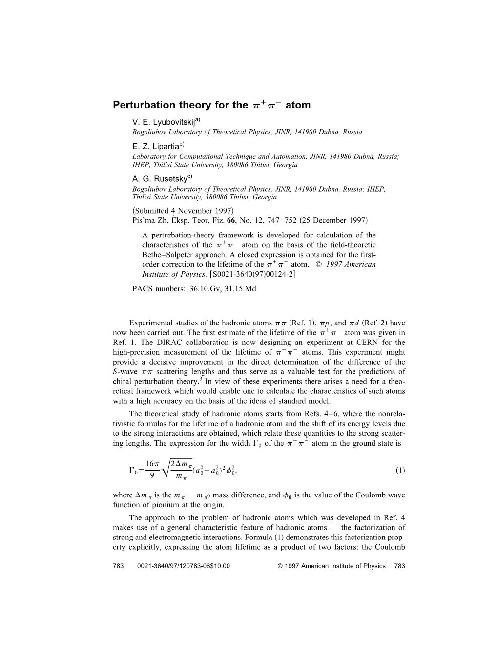 Perturbation Theory for the Atom