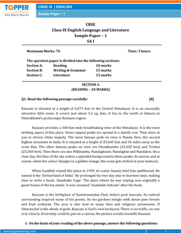 CBSE Class IX English Language and Literature Sample Paper – 1 SA I