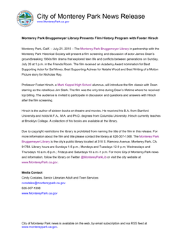 City of Monterey Park News Release