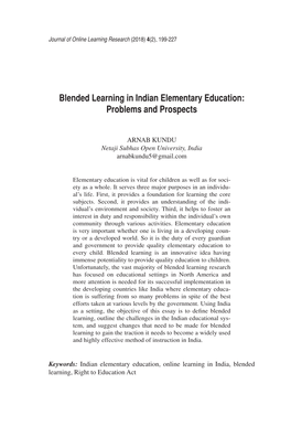 Blended Learning in Indian Elementary Education: Problems and Prospects