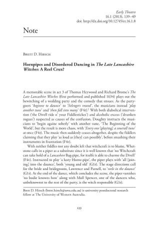 Hornpipes and Disordered Dancing in the Late Lancashire Witches: a Reel Crux?