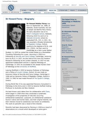 Sir Howard Florey - Biography