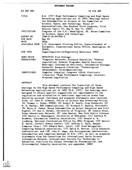 H.R. 1757--High Performance Computing and High Speed Networking Applications Act of 1993. Hearings Before