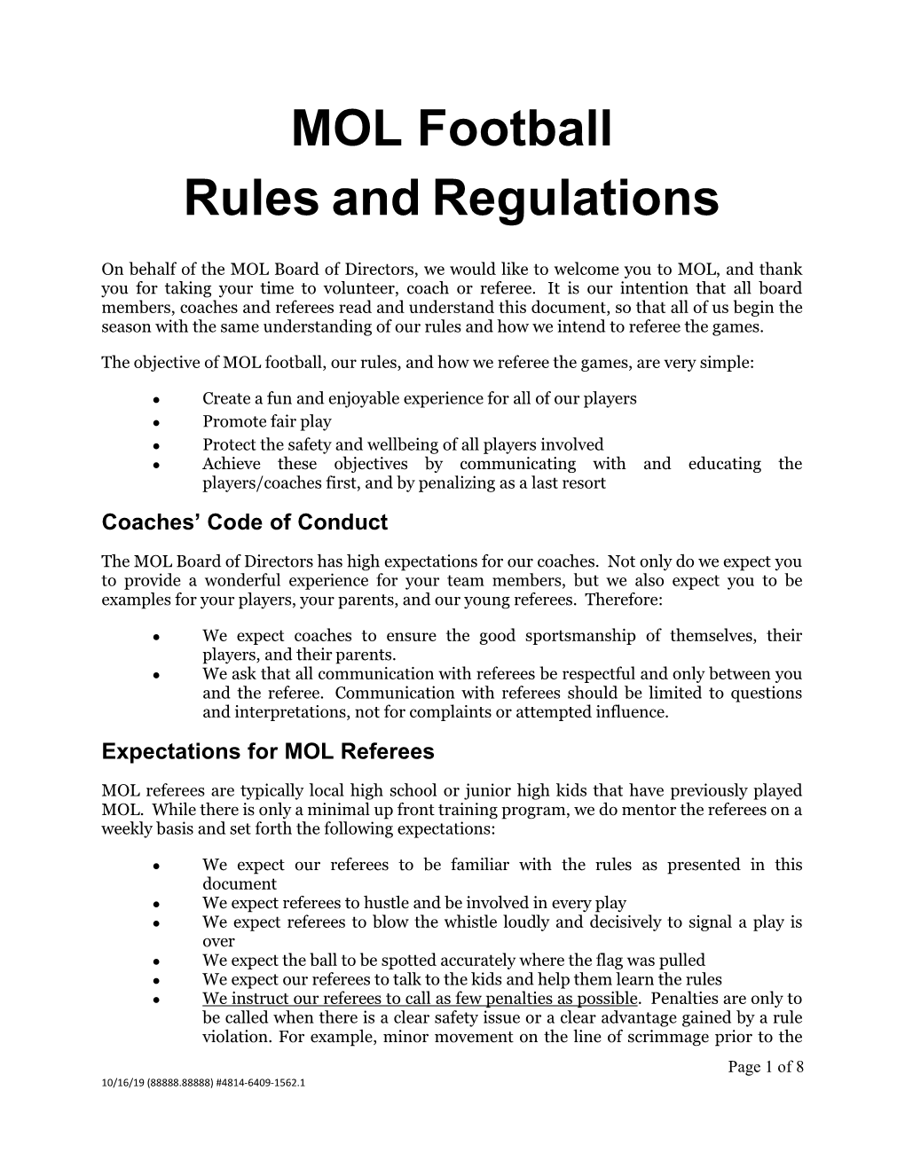 MOL 2019 Rules and Regulations