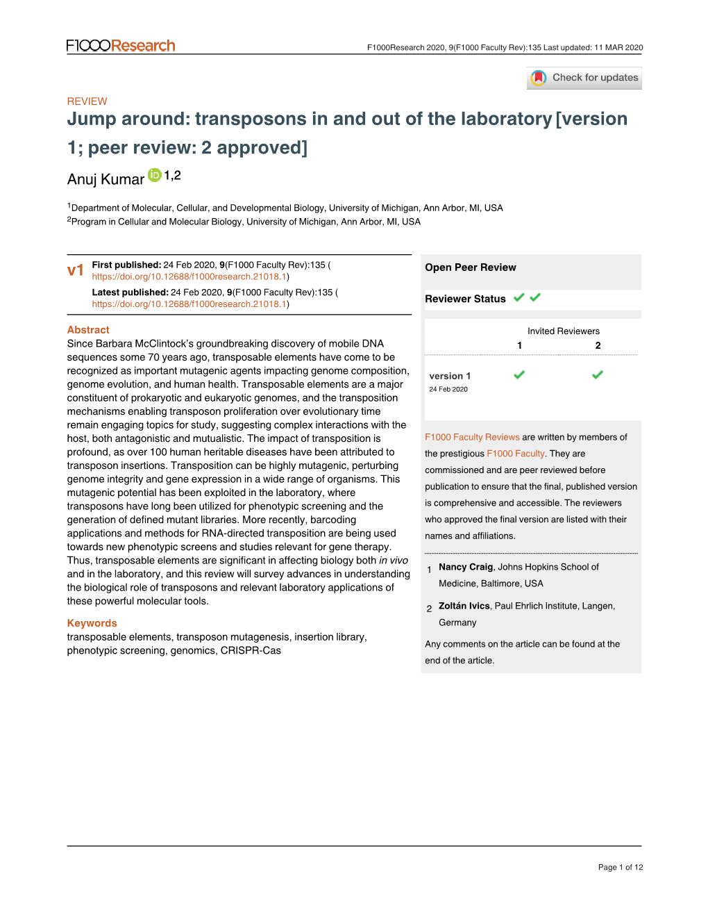 Jump Around: Transposons in and out of the Laboratory[Version 1; Peer Review: 2 Approved]