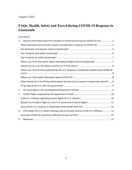Faqs: Health, Safety and Travel During COVID-19 Response in Guatemala