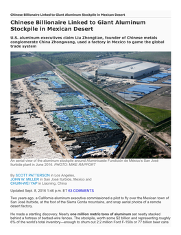 Chinese Billionaire Linked to Giant Aluminum Stockpile in Mexican Desert Chinese Billionaire Linked to Giant Aluminum Stockpile in Mexican Desert