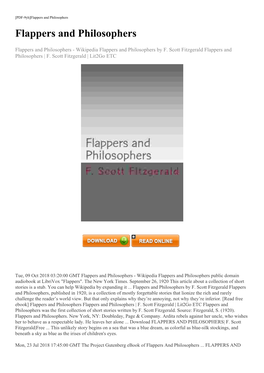 [Read Free Ebook] Flappers and Philosophers Flappers and Philosophers | F
