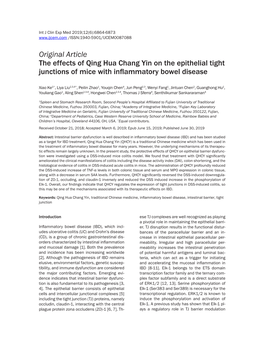 Original Article the Effects of Qing Hua Chang Yin on the Epithelial Tight Junctions of Mice with Inflammatory Bowel Disease