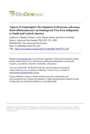 Aspects of Gametophyte Development of Dicksonia Sellowiana Hook