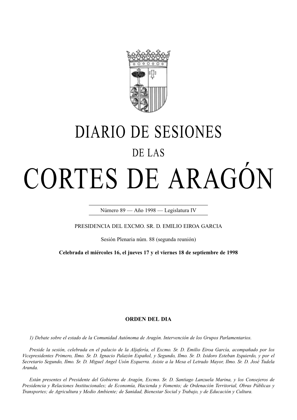 Diario De Sesiones De Las Cortes De Aragón