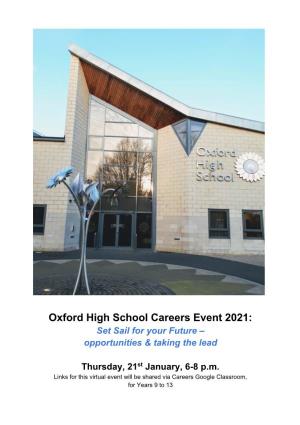 Oxford High School Careers Event 2021: Set Sail for Your Future – Opportunities & Taking the Lead