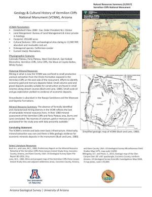 Vermilion Cliffs National Monument Resources Summary