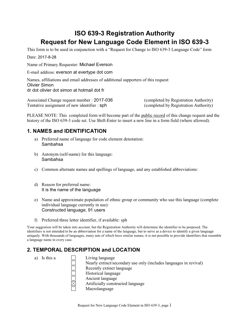 ISO 639-3 New Code Request