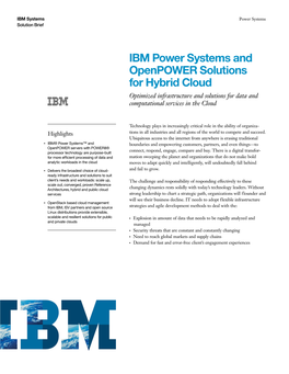 IBM Power Systems and Openpower Solutions for Hybrid Cloud Optimized Infrastructure and Solutions for Data and Computational Services in the Cloud