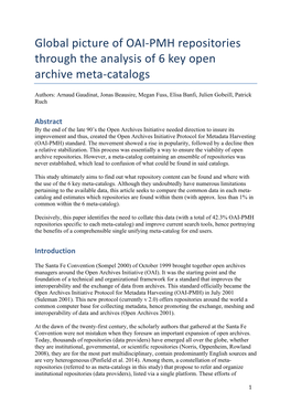 Global Picture of OAI-PMH Repositories Through the Analysis of 6 Key Open Archive Meta-Catalogs