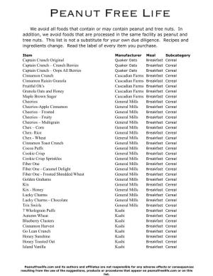 Safe Food List 2010-05-11.Xlsx