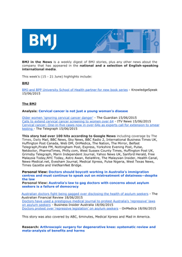 BMJ in the News Is a Weekly Digest of BMJ Stories, Plus Any Other News