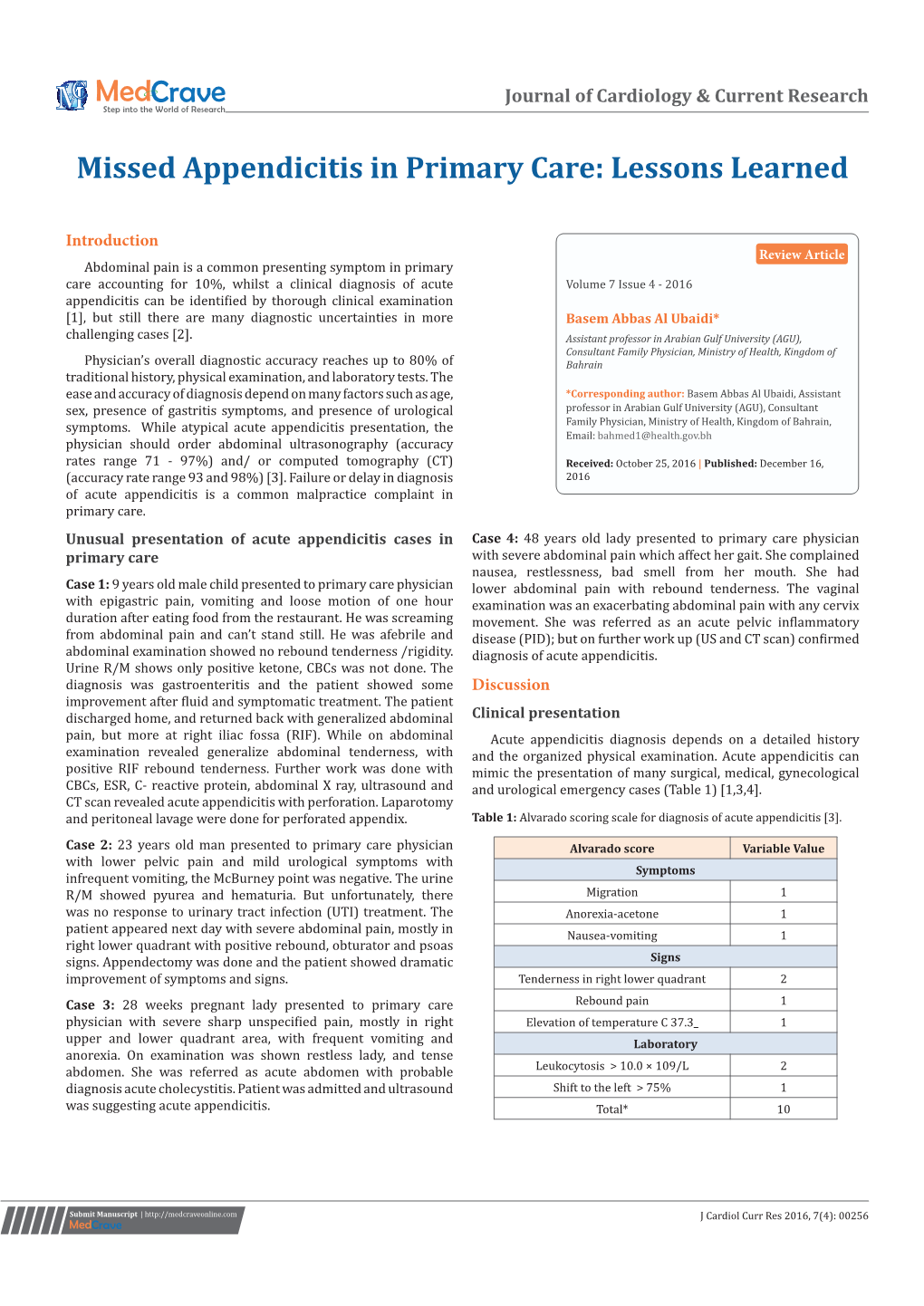 Missed Appendicitis in Primary Care: Lessons Learned