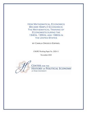Economics: the Mathematical Training of Economists During the 1940S, 1950S, and 1960S in the United States