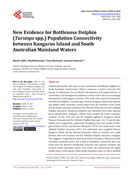 New Evidence for Bottlenose Dolphin (Tursiops Spp.) Population Connectivity Between Kangaroo Island and South Australian Mainland Waters