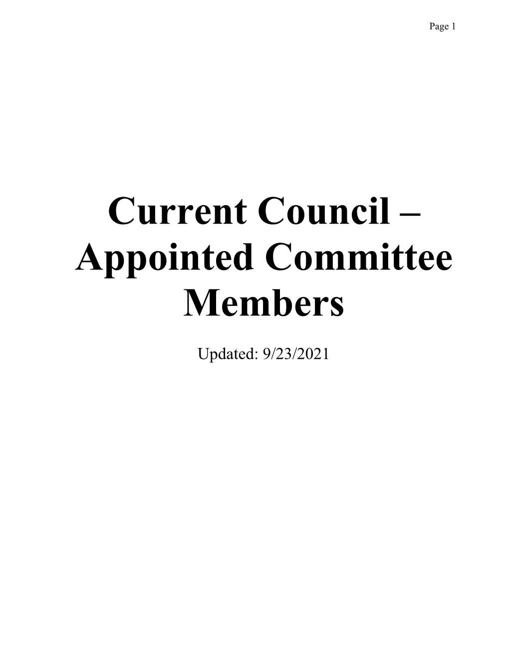 Current Council – Appointed Committee Members