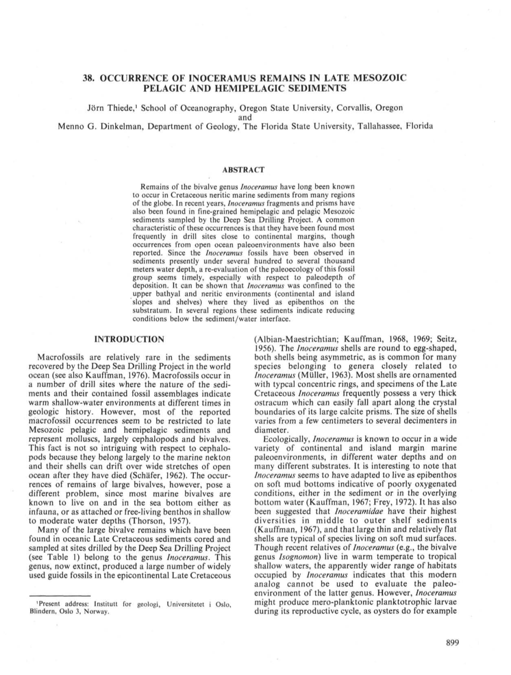 38. Occurrence of Inoceramus Remains in Late Mesozoic Pelagic and Hemipelagic Sediments