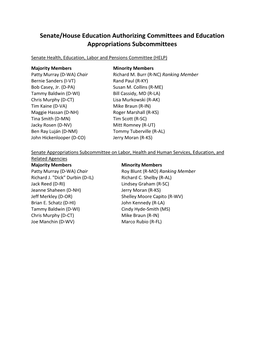 Senate/House Education Authorizing Committees and Education Appropriations Subcommittees